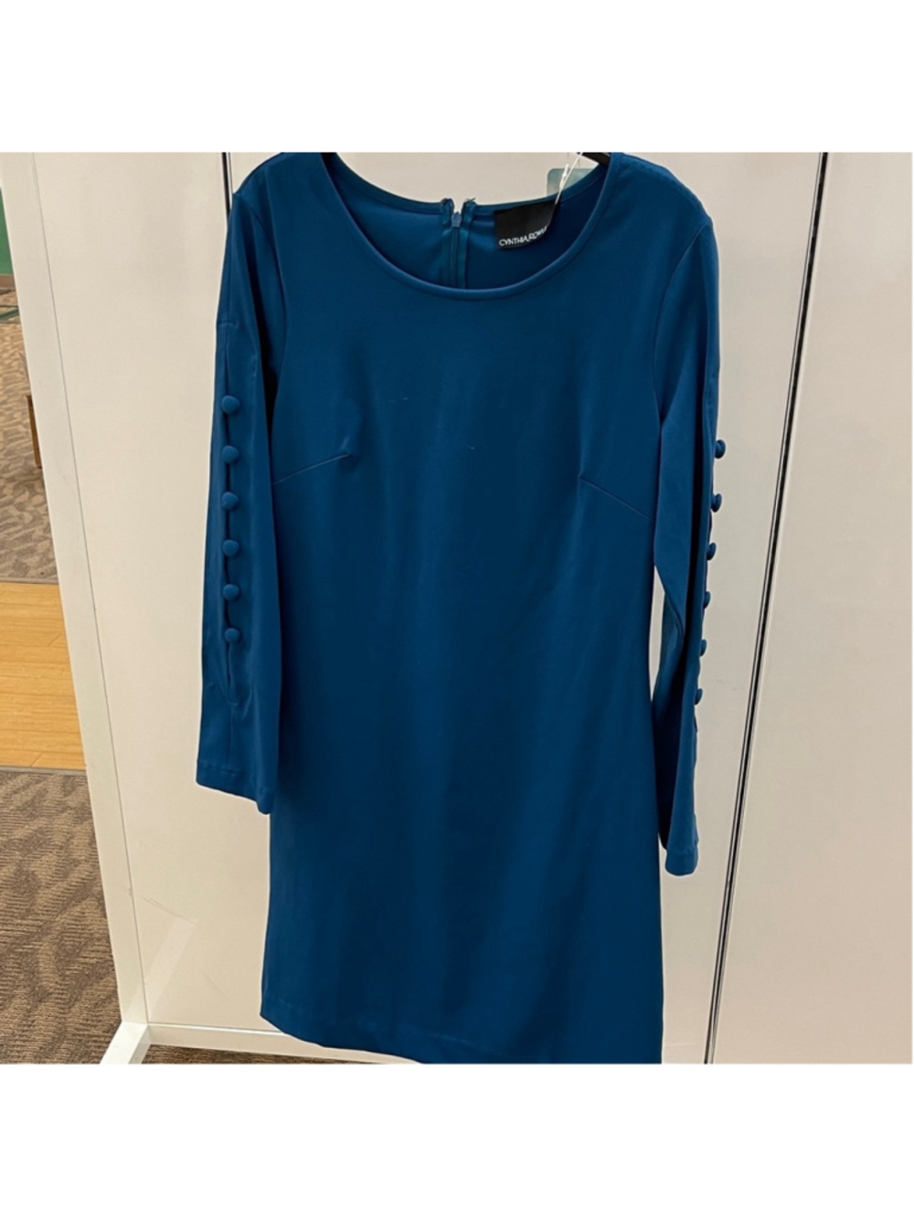 Cynthia Rowley Teal Blue Sheath Dress M Button Sleeve Stretch Career Office